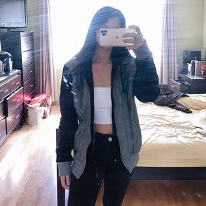 Gray and Black Faux Leather Jacket - Guess